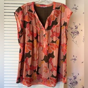 DR2 Daniel Rainn Tie Neck Cap Sleeve Flounce Top in EUC